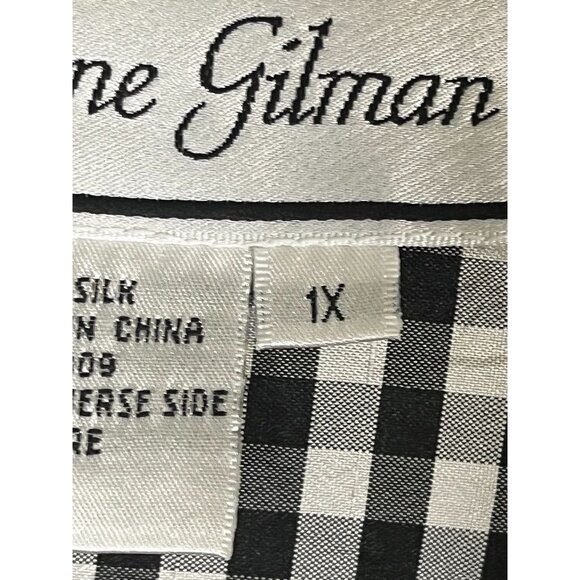 Retro Silk Plaid Shirt 1X Black Checks Festive Classic Chic Holiday Preppy 80s - Picture 7 of 10